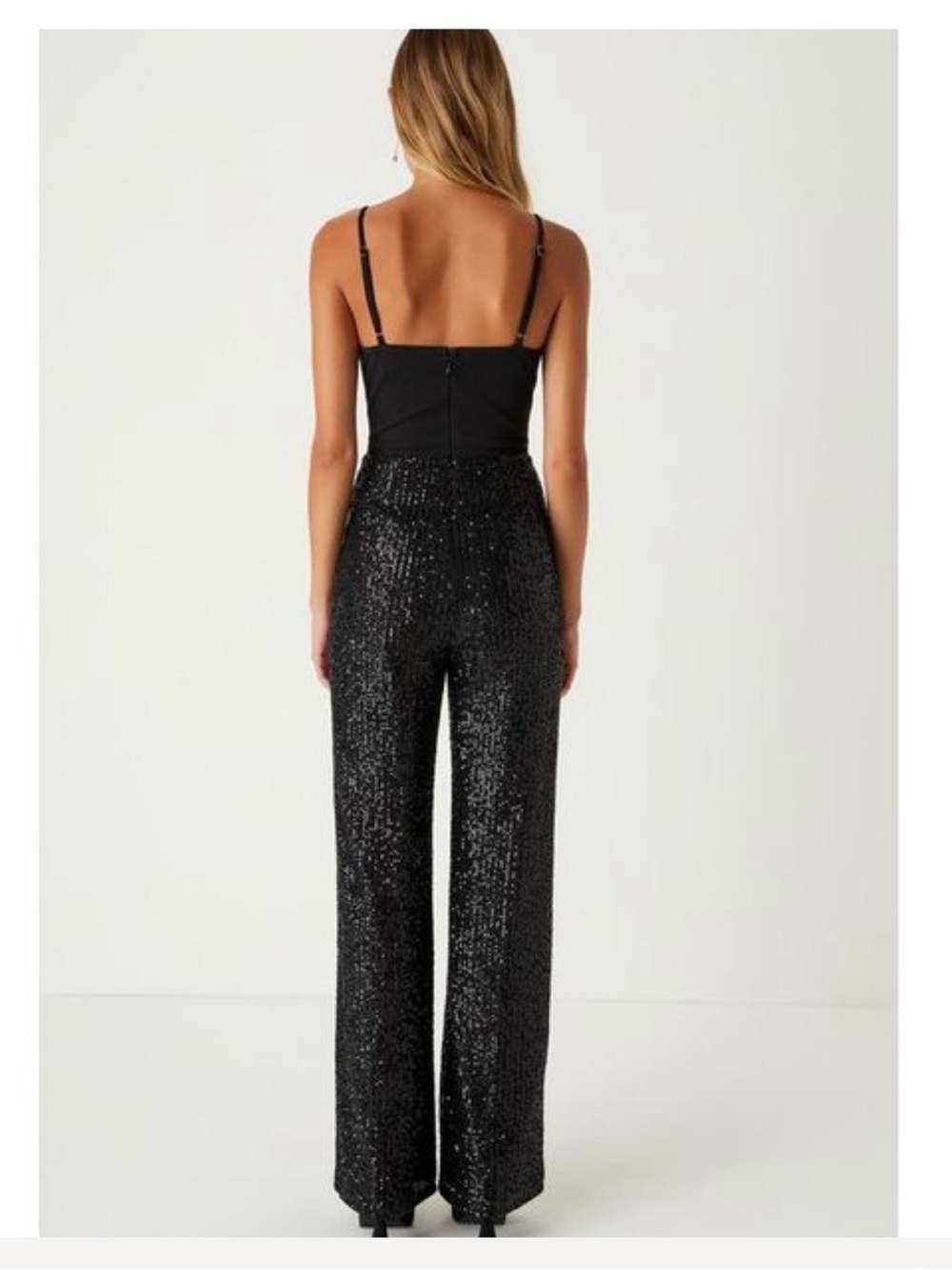 Black Sequin Wide-Leg Jumpsuit